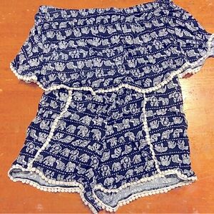 Navy Blue & White Elephant 🐘 romper shorts and sleeveless